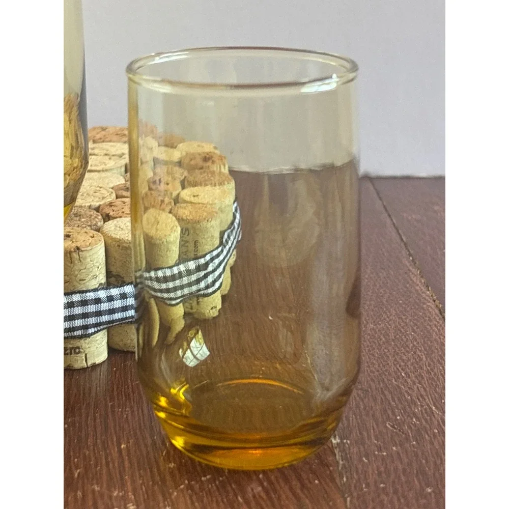 Vintage Amber‎ Glass Juice Tumblers Set of 2 Mid Century Modern Drinkware 4in